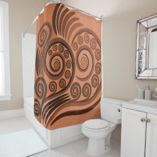 Fun Terracotta Abstract Fern Frond Pattern Shower Curtain