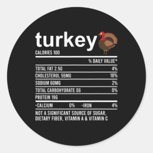 Fun Thanksgiving Food Apparel Turkey Nutrition Fac Classic Round Sticker