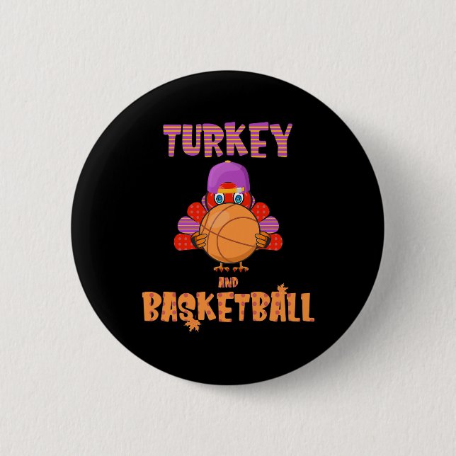 Fun Thanksgiving Turkey plays Basketball Tee Men B 6 Cm Round Badge (Front)