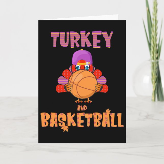 Fun Thanksgiving Turkey Plays Bysketbyll Tee Men B Card (Front)