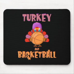 Fun Thanksgiving Turkey Plays Bysketbyll Tee Men B Mouse Pad