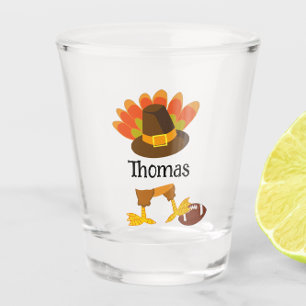 Fun Thanksgiving Turkey Tail, Hat & Football Ball Shot Glass