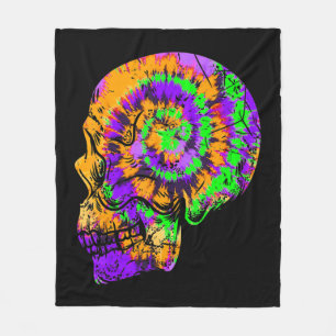 Fun Tie Dye Skull Festive Halloween Green Purple Fleece Blanket