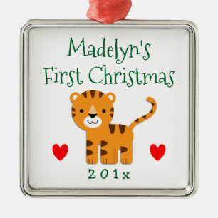 Fun Tiger Baby's 1st First Christmas Gift Metal Tree Decoration