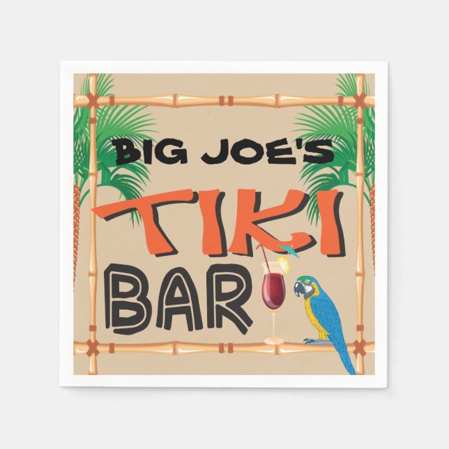 Fun Tiki Bar with custom name and parrot  Napkin (Front)