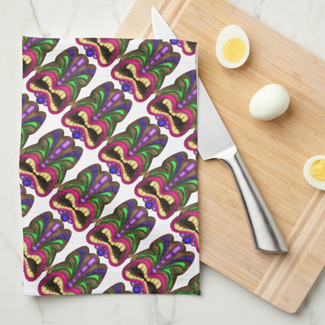 Fun Tiki pattern kitchen towel (Quarter Fold)
