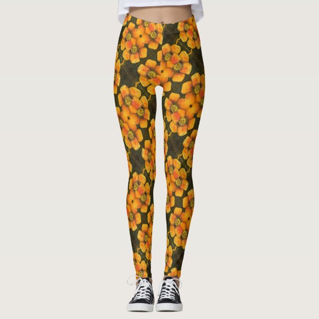 Fun tiled abstract floral based on rose  petals leggings (Front)
