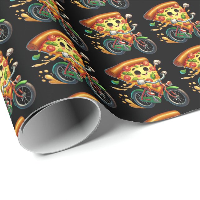 Fun tiled biking party pizza  wrapping paper (Roll Corner)