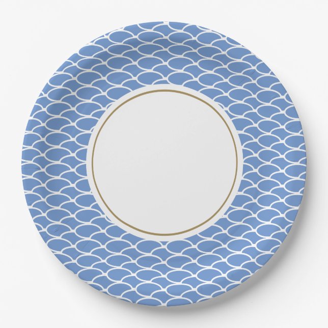 Fun Tiled Blue Waves Pattern White Centre Circle Paper Plate (Front)