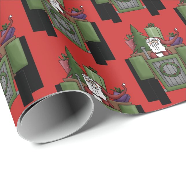 Fun Tiled Christmas Tractor driving party wrap Wrapping Paper (Roll Corner)