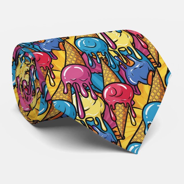 Fun tiled melting ice cream pattern tie (Rolled)