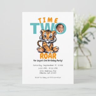 Fun Time TWO Roar 2nd Birthday Tiger Jungle Party Invitation
