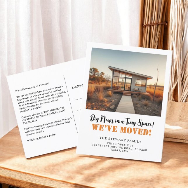 Fun Tiny House photo new address home moving Announcement Postcard (Fun Tiny House photo new address home moving Announcement Postcard)