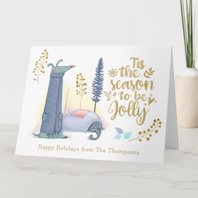 Fun Tis The Season To Be Jolly Cute Dog Christmas Card (Front)
