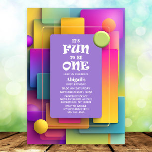 Fun to be One Colorful Pastel 1st Birthday Party Invitation