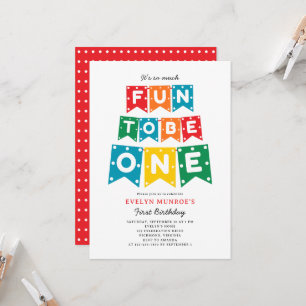Fun To Be One Colourful 1st Birthday Invitation