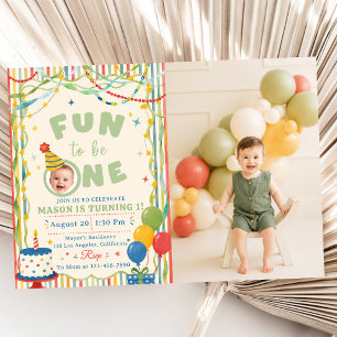 Fun To Be One Colourful Birthday Photo Invitation