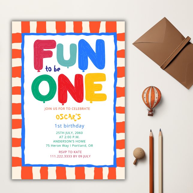 Fun To Be One Colourful First 1ST Birthday Party  Invitation (Creator Uploaded)