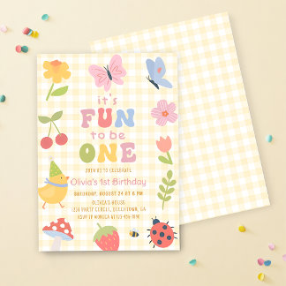 Fun to be One Colourful Girl 1st Birthday Invitation