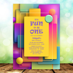 Fun to be One Colourful Pastel 1st Birthday Party Invitation