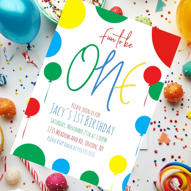 Fun to be one first Birthday Dots Balloons Invitation (Creator Uploaded)