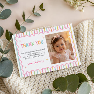 Fun To Be One Girl 1st Birthday Thank You Card