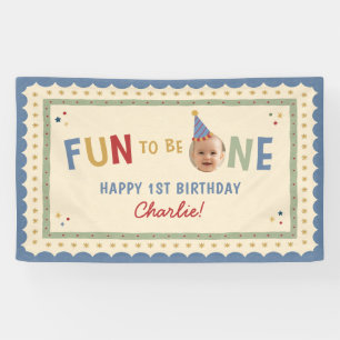 Fun To Be One Photo Colourful 1st Birthday Banner