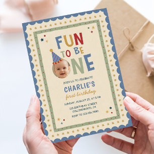 Fun to Be One Photo Colourful 1st Birthday Invitation