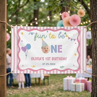 Fun to be One Pink Stripes 1st Birthday Banner