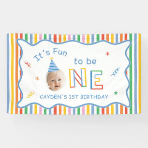 Fun To Be One Retro Colourful Boy 1st Birthday Banner
