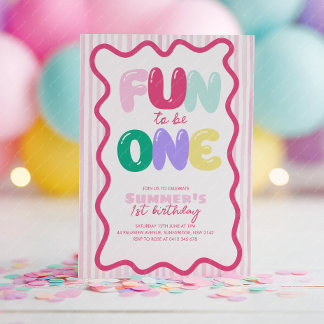 Fun to be One! Striped Colorful 1st Birthday  Invitation