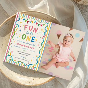 Fun to Be One Whimsical Colourful Birthday Photo Invitation