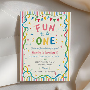 Fun to Be One Whimsical Colourful Girl Birthday Invitation