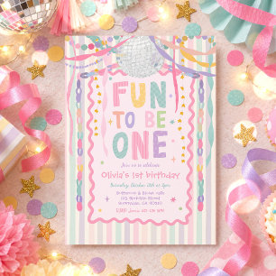 Fun To Be One Whimsical Girl First Birthday Party Invitation