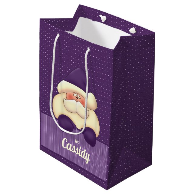 Fun to Personalize Purple Santa Christmas Medium Gift Bag (Front Angled)