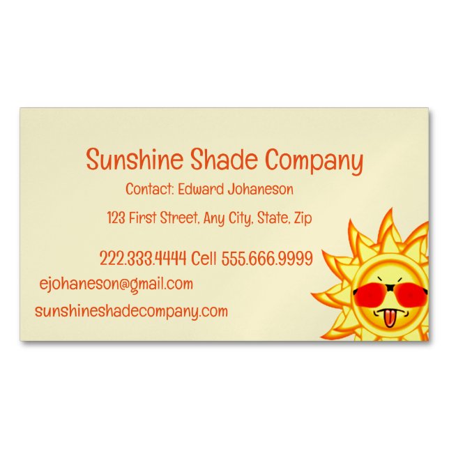 Fun Too Hot Sunshine Shade Blind  Magnetic Business Card (Front)