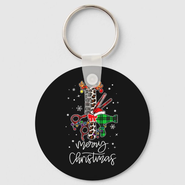 Fun Tool Hairdresser Barber Merry Christmas Hairst Key Ring (Front)