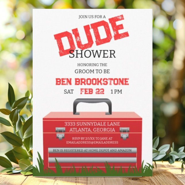 Fun Toolbox Dude Groom Wedding Shower Invitation (Creator Uploaded)