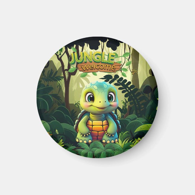 Fun Tortoise Jungle Welcome Box Turtle Wildlife Magnet (Front)