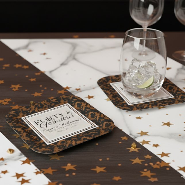 Fun Tortoise Shell Birthday Forty and Fabulous Square Paper Coaster (This Fun Tortoise Shell Birthday Forty and Fabulous birthday coasters are fun for all!)