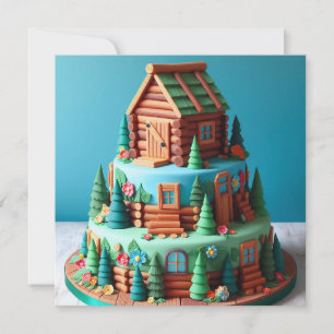 FUN TOY LOG  CABIN DECORATED BIRTHDAY CAKE CARD