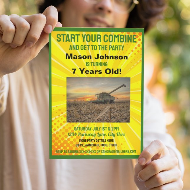 Fun Tractor Birthday Kid's Farm Equipment Combine Invitation (Creator Uploaded)