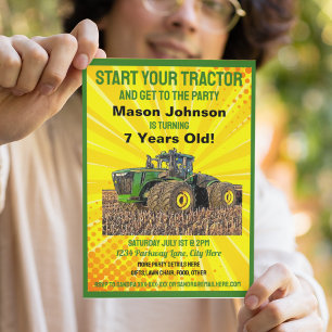 Fun Tractor Birthday Kid's Farm Equipment Yellow Invitation