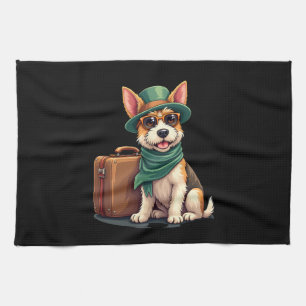 Fun Traveling Dog with Bag Graphic for Suitcase Lo Tea Towel