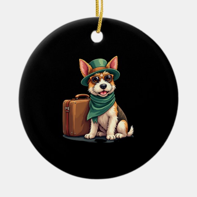 Fun Travelling Dog with Bag Graphic for Suitcase L Ceramic Ornament (Front)
