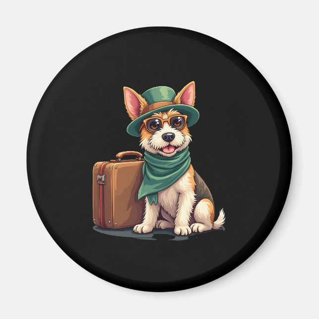 Fun Travelling Dog with Bag Graphic for Suitcase L Magnet (Front)