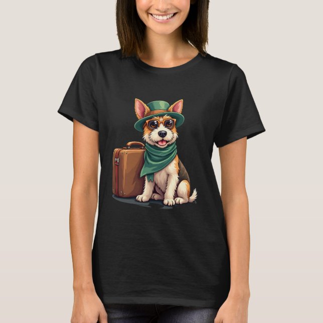Fun Travelling Dog with Bag Graphic for Suitcase L T-Shirt (Front)