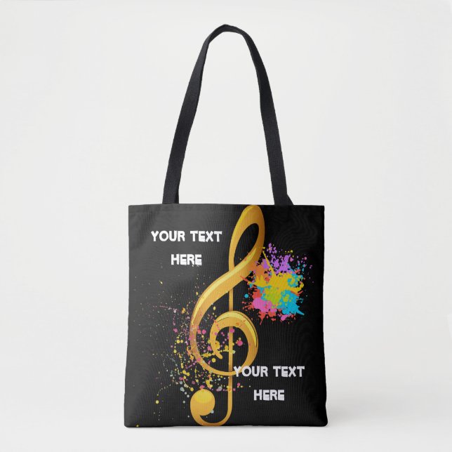 Fun Treble Clef musical note. Editable text Tote Bag (Front)