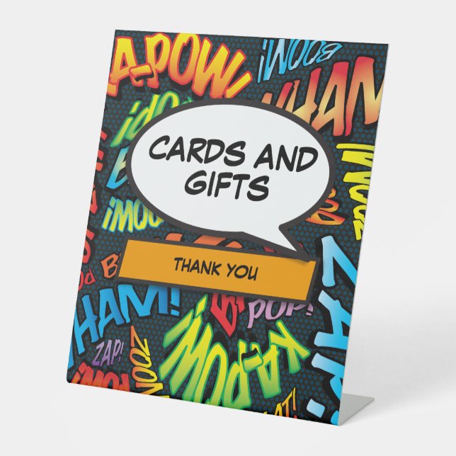 Fun Trendy Comic Book Cards And Gifts Pedestal Sign (Front)