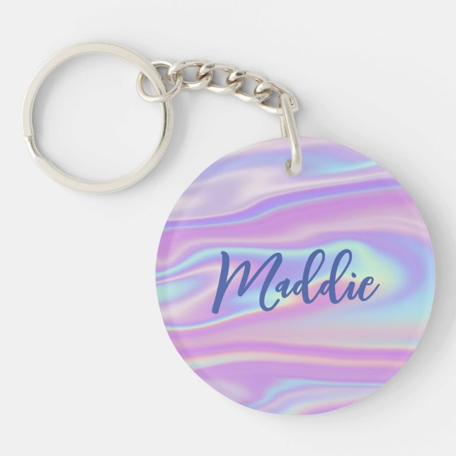Fun Trendy Faux Iridescent Personalised w/ Name Ke Key Ring (Front)